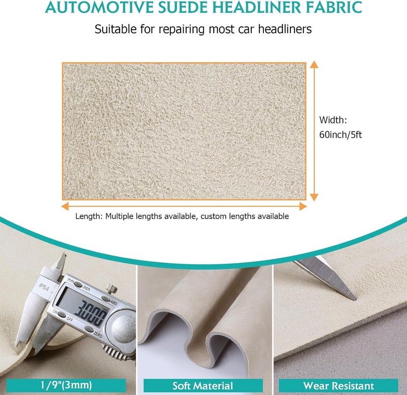 4Bang 100"x60" Suede Headliner Fabric with 1/9 inch Foam Backing Auto Headliner,Easy to Install & Colorfast for Car Repair and Replace Headliner (Beige, 8.3ftx5ft) - Image 2